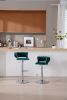 Set of 2 Bar Stools,with Chrome Footrest and Base Swivel Height Adjustable Mechanical Lifting Velvet + Bar Stool-GREEN