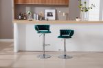 Set of 2 Bar Stools,with Chrome Footrest and Base Swivel Height Adjustable Mechanical Lifting Velvet + Bar Stool-GREEN