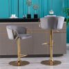 Set of 2 Bar Stools,with Chrome Footrest and Base Swivel Height Adjustable Mechanical Lifting Velvet + Golden Leg Simple Bar Stool-Grey