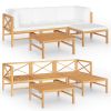 5 Piece Patio Lounge Set with Cream Cushions Solid Teak Wood