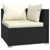 3 Piece Patio Lounge Set with Cushions Black Poly Rattan