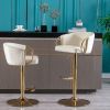 Set of 2 Bar Stools,with Chrome Footrest and Base Swivel Height Adjustable Mechanical Lifting Velvet + Golden Leg Simple Bar Stool-Ivory