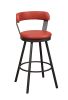 Red Faux Leather Upholstered Metal Base Chairs Set of 2pc 360-degree Swivel Bar Height Design Pub Chairs Casual Style