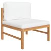 5 Piece Patio Lounge Set with Cream Cushions Solid Teak Wood