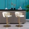 Set of 2 Bar Stools,with Chrome Footrest and Base Swivel Height Adjustable Mechanical Lifting Velvet + Golden Leg Simple Bar Stool-Ivory