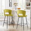 SET OF 2 Cloth armless Yellow Fashion fabric stool, Counter Height Modern Velvet backrest Fabric bar chairs