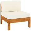 Middle Sofas 2 pcs with Cream White Cushions Solid Acacia Wood