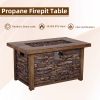 Best Choice Product 50,000 BTU Rectangle Fire Pit Table, Faux Woodgrain Top And Faux Stone Texture Base Propane Gas Fire Table For Outdoor