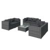 7 Piece Patio Lounge Set with Cushions Poly Rattan Gray