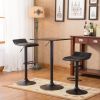 Belham Black Square Top Adjustable Height with Black Leg And Base Metal Bar Table and 2 Swivel Black Bonded Leather Adjustable Bar Stool Bar Sets