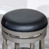 30" Bar Stool, Weathered Gray Finish, Black Leather Seat