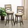 30" Bar Height X-Back Swivel Stool, Weathered Gray Finish, French Gray Leather Seat