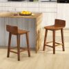 Wood Bar Stools Set of 2 with Solid Back and Seat