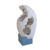 16.9x10.2x31.9" White Abstract Water Fountain with Blue Base with Light, for Indoor and Outdoor