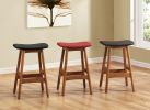 Solid Wood Walnut Finish Counter Height Stools Set of 2 Red Faux Leather Seat Mid-Century Modern Barstools Kitchen Dining Furniture