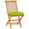 3 Piece Bistro Set with Bright Green Cushions Solid Teak Wood