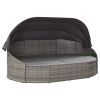 Outdoor Lounge Bed with Canopy Poly Rattan Gray