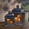 Gerson Set of 2 Metal and Wood Nesting Lanterns with Floral Cut-out