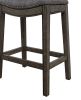 Maroni Whitewash Finish Faric Upholstery Nailheaded Saddle Barstool in Gray, Set of 2