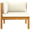 2 Piece Sofa Set with Cream White Cushions Solid Acacia Wood