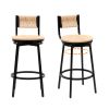 Honey Swivel Bar Stools Paper Rope Handwoven Barstools with Back Set of 2 Rustic Round Counter Chairs for Dining Room, Kitchen Island (Honey)