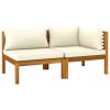 2 Piece Sofa Set with Cream White Cushions Solid Acacia Wood