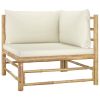 11 Piece Garden Lounge Set with Cream White Cushions Bamboo