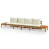 Patio Benches with Cream White Cushions 2 pcs Acacia Wood