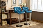 Glasgow Contemporary Tufted Adjustable Height Hidraulic Bar Stools, Set of 2, Blue