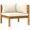 Sectional Corner Sofa with Cream White Cushion Acacia Wood