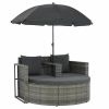 2 Seater Garden Sofa with Cushions and Parasol Gray Poly Rattan