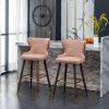 Nevis Mid-century Modern Faux Leather Tufted Nailhead Trim Barstool Set of 2, Pink