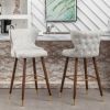 Nevis Mid-century Modern Faux Leather Tufted Nailhead Trim Barstool Set of 2, Off-White