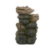 18.9x16.1x30.3" Decorative 5 Tier Wood Rock Inspired Water Fountain with Lights and Pump, Brown