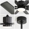 76 Inch Ceiling Fan With 18W Dimmable LED Light Smart Remote Control 8 Solid Wood Blades Black