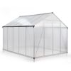 8' x 10' Polycarbonate Outdoor Greenhouse, Aluminum Walk-in Green House w/ 5-Level Adjustable Vents, Gutter and Door