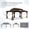 12' X 20' Hardtop Gazebo, Aluminum Metal Gazebo with Galvanized Steel Double Roof Canopy, Curtain and Netting, Permanent Gazebo Pavilion for Party