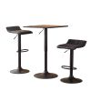 Belham Black Square Top Adjustable Height with Black Leg And Base Metal Bar Table and 2 Swivel Black Bonded Leather Adjustable Bar Stool Bar Sets