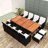 13 Piece Outdoor Dining Set Poly Rattan & Acacia Wood Black