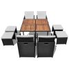 9 Piece Outdoor Dining Set Poly Rattan and Acacia Wood Black