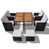 9 Piece Outdoor Dining Set Poly Rattan and Acacia Wood Black