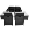 9 Piece Outdoor Dining Set with Cushions Poly Rattan Black