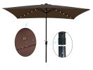 10 x 6.5t Rectangular Patio Umbrella Solar LED Lighted Outdoor Market Table Waterproof Umbrellas Sunshade with Crank and Push Button Tilt for Garden D