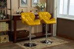 Glasgow Contemporary Tufted Adjustable Height Hidraulic Bar Stools, Set of 2, Yellow