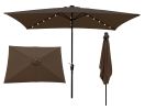 10 x 6.5t Rectangular Patio Umbrella Solar LED Lighted Outdoor Market Table Waterproof Umbrellas Sunshade with Crank and Push Button Tilt for Garden D