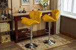 Glasgow Contemporary Tufted Adjustable Height Hidraulic Bar Stools, Set of 2, Yellow