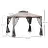 Outsunny 9.6' x 9.6' Patio Gazebo, Outdoor Canopy Shelter with 2-Tier Roof and Netting, Steel Frame for Garden, Lawn, Backyard, and Deck, Taupe