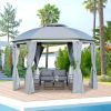 Outsunny 12' x 12' Round Outdoor Gazebo, Patio Dome Gazebo Canopy Shelter with Double Roof, Netting Sidewalls and Curtains, Zippered Doors