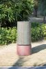 44" Tall Large Modern Cylinder Ribbed Tower Water Fountain With Rustic Base