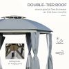 Outsunny 12' x 12' Round Outdoor Gazebo, Patio Dome Gazebo Canopy Shelter with Double Roof, Netting Sidewalls and Curtains, Zippered Doors